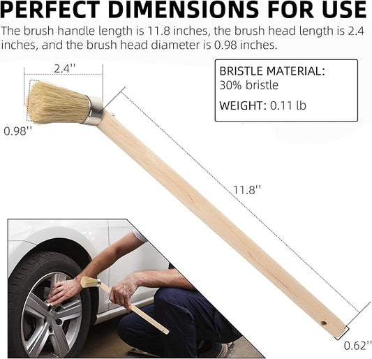 (2-Pack) Tire Lube Brush for Cleaning Tires and Wheels, Tire Shine Brush, Grease Brush Applicator with 45-Degree Angle and 11.8" Wooden Handle, for Universal Tire Mounting Compounds, 96517