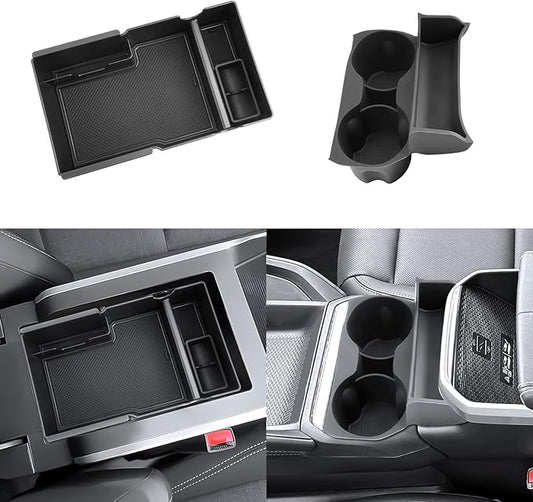 (2Pack) 2025 2026 Terrain Center Console Organizer (Cup Holder+Console Organizer) (Elevation/Denali/AT4), Durable ABS Plastic&Anti-Slip Rubber Console Tray Insert 2026 Terrain Accessories