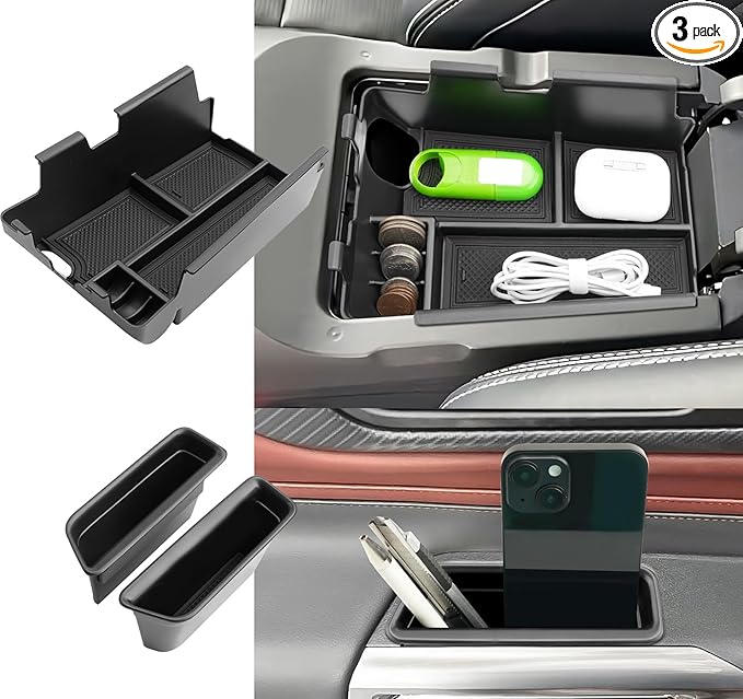 (3pcs) Coleya 2024 2025 2026 Mustang Accessories Center Console Organizer/Door Side Storage Box for Ford Mustang,Durable ABS Plastic&Anti-Slip Rubber 2025 Mustang GT Console Tray/Door Organizer Insert