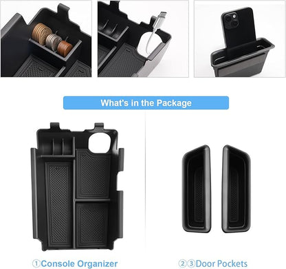 (3pcs) Coleya 2024 2025 2026 Mustang Accessories Center Console Organizer/Door Side Storage Box for Ford Mustang,Durable ABS Plastic&Anti-Slip Rubber 2025 Mustang GT Console Tray/Door Organizer Insert