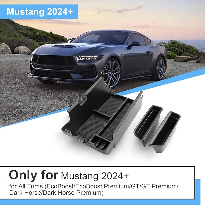 (3pcs) Coleya 2024 2025 2026 Mustang Accessories Center Console Organizer/Door Side Storage Box for Ford Mustang,Durable ABS Plastic&Anti-Slip Rubber 2025 Mustang GT Console Tray/Door Organizer Insert