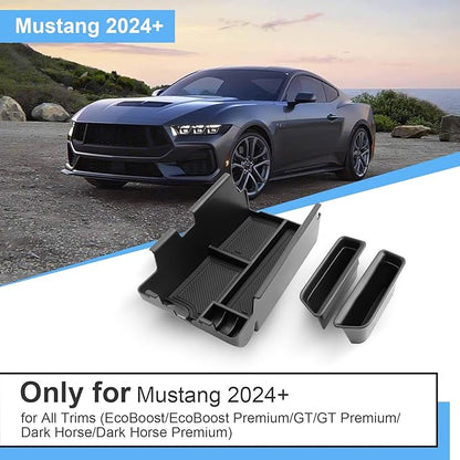 (3pcs) Coleya 2024 2025 2026 Mustang Accessories Center Console Organizer/Door Side Storage Box for Ford Mustang,Durable ABS Plastic&Anti-Slip Rubber 2025 Mustang GT Console Tray/Door Organizer Insert