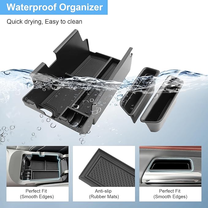 (3pcs) Coleya 2024 2025 2026 Mustang Accessories Center Console Organizer/Door Side Storage Box for Ford Mustang,Durable ABS Plastic&Anti-Slip Rubber 2025 Mustang GT Console Tray/Door Organizer Insert